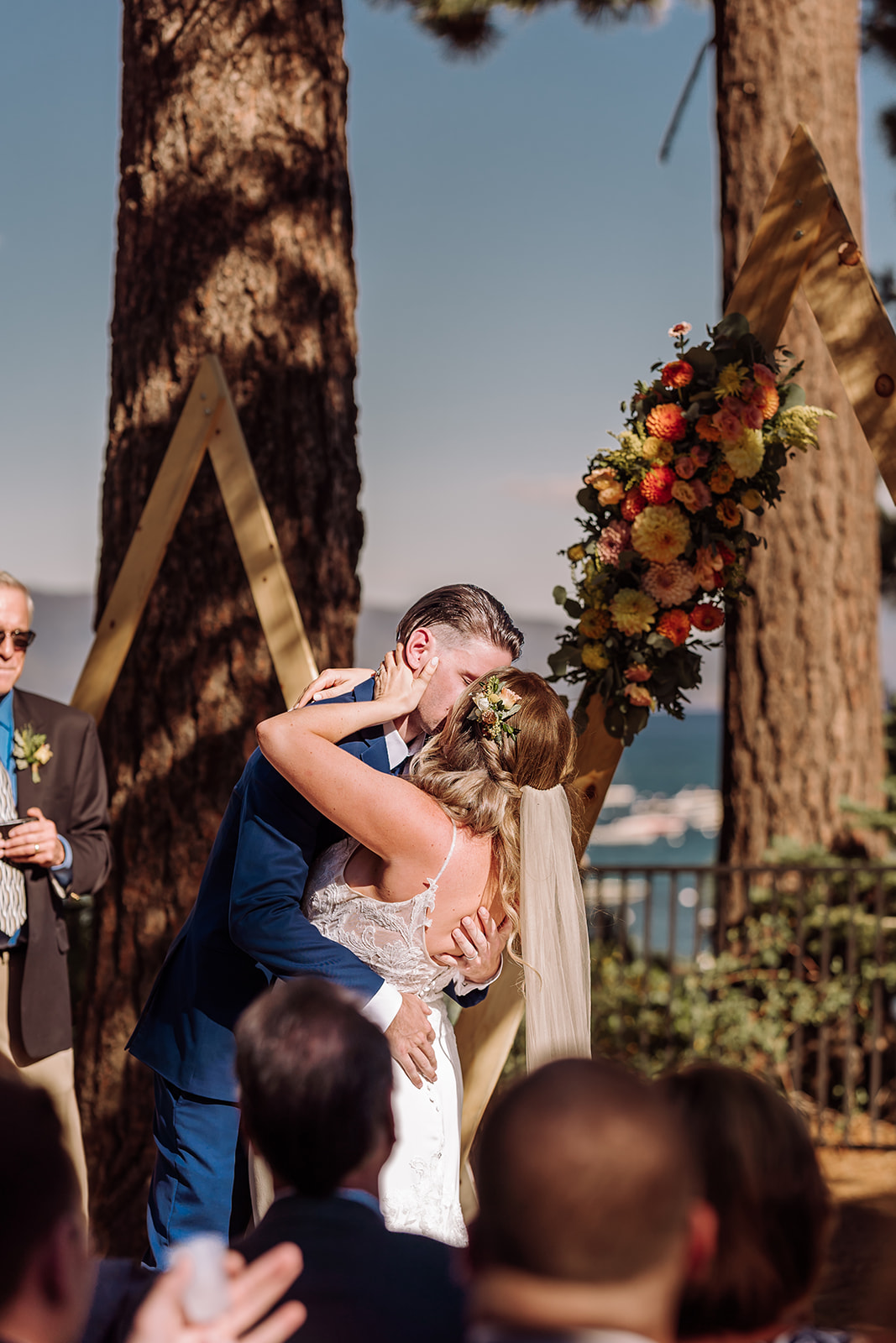 Lake Tahoe, California mountain, forest and beach wedding that was considered a fairly intimate wedding. The views did not disappoint and neither did the bride in her gorgeous romantic A line wedding dress. Photographed by Bay Area photographer, Kati Douglas with Xilo Photography in Oakland, CA